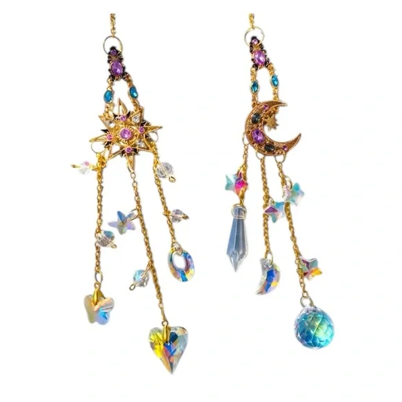 Rhinestone Moon or Star Sun Catcher with Multiple Crystals and Chain - Picture 3 of 11